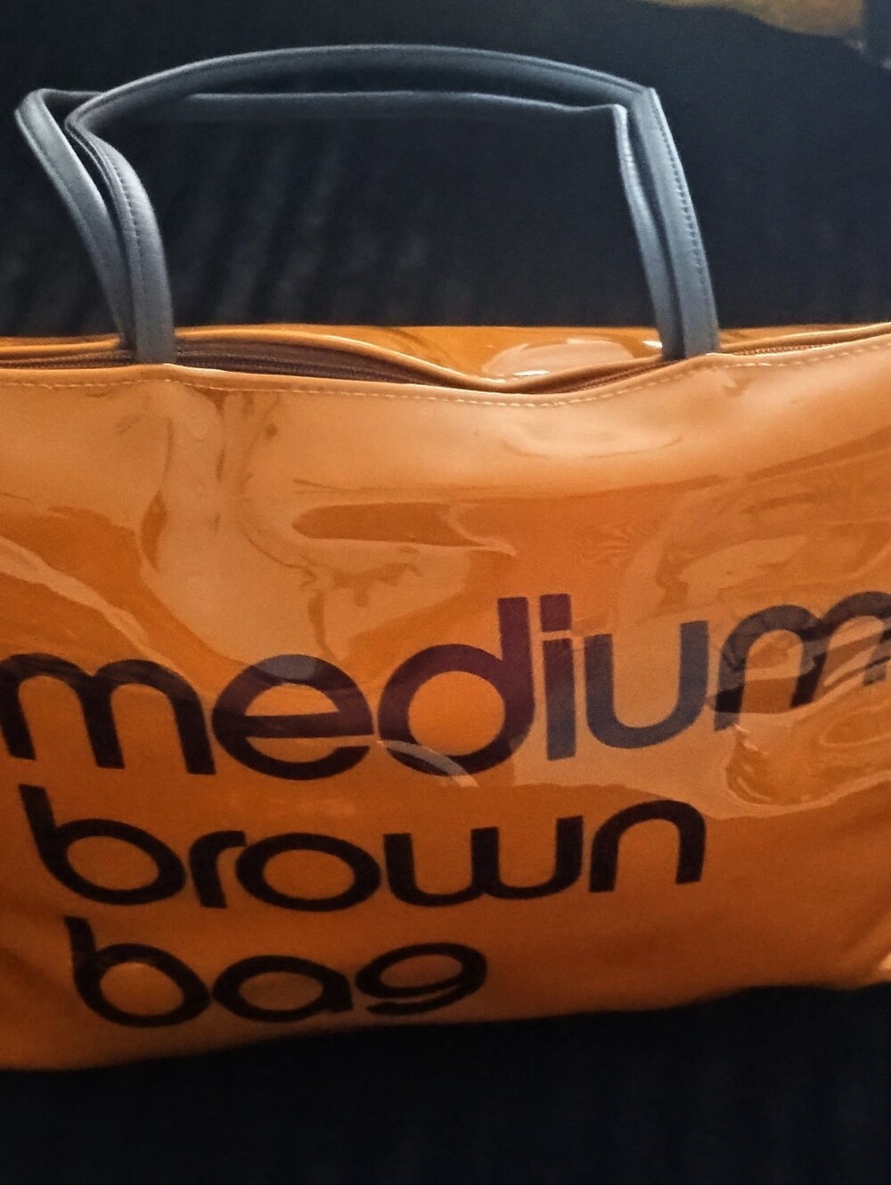 Medium Brown Glossy Tote Bag with Black Handles